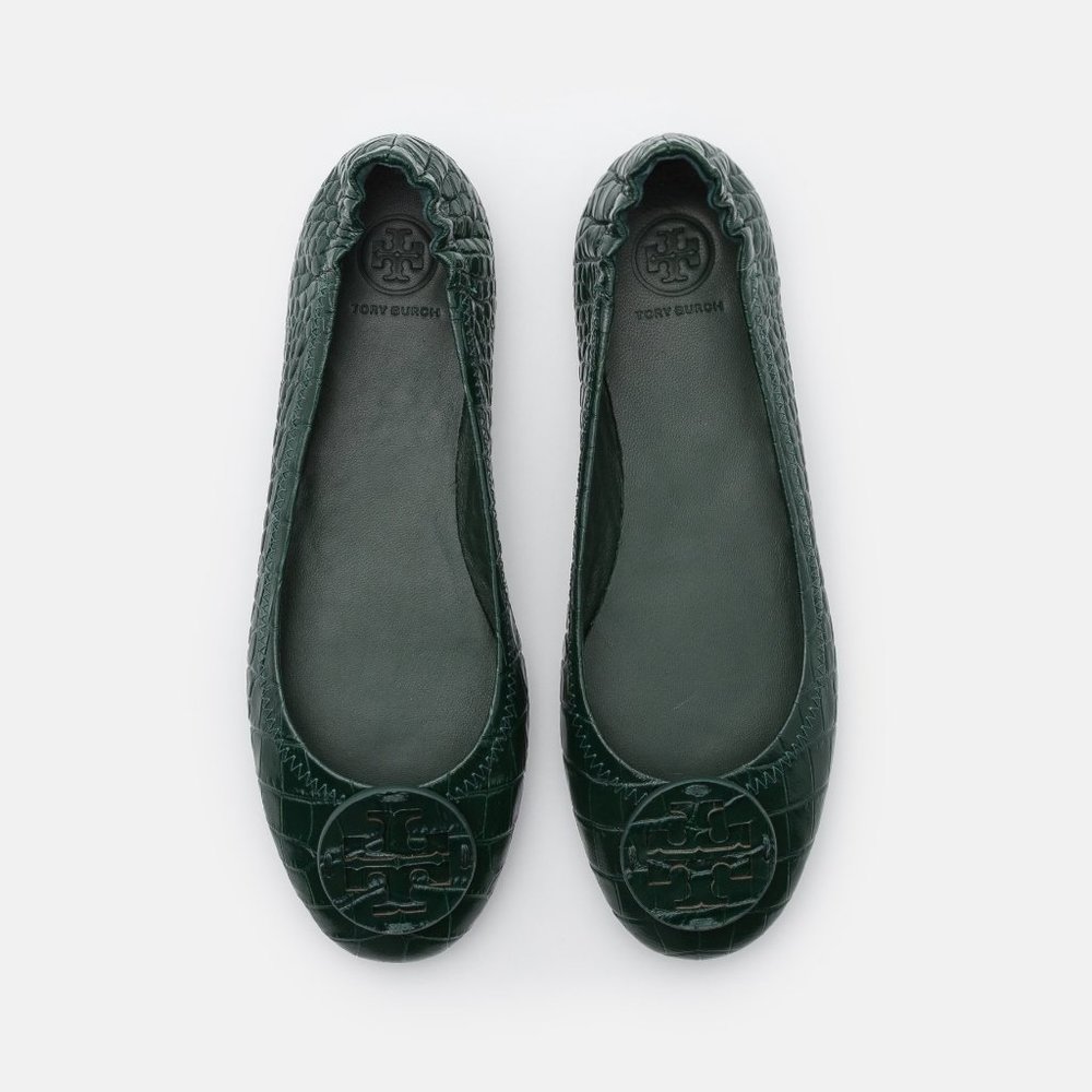 Tory Burch NIB Minnie Croc Embossed Green Verde Ballet Flats - Picture 6 of 7